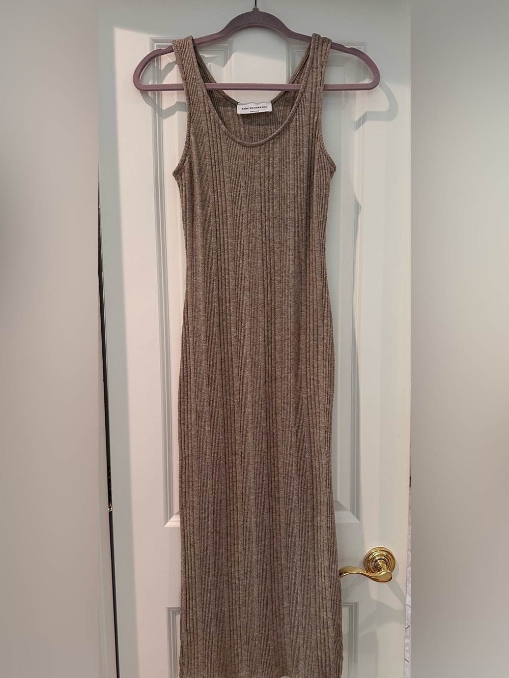 painted threads Ribbed Taupe Maxi Tank Dress